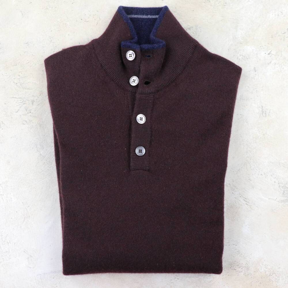 NEW FEDELI men's scirocco tricolor half button cashmere sweater in amarone